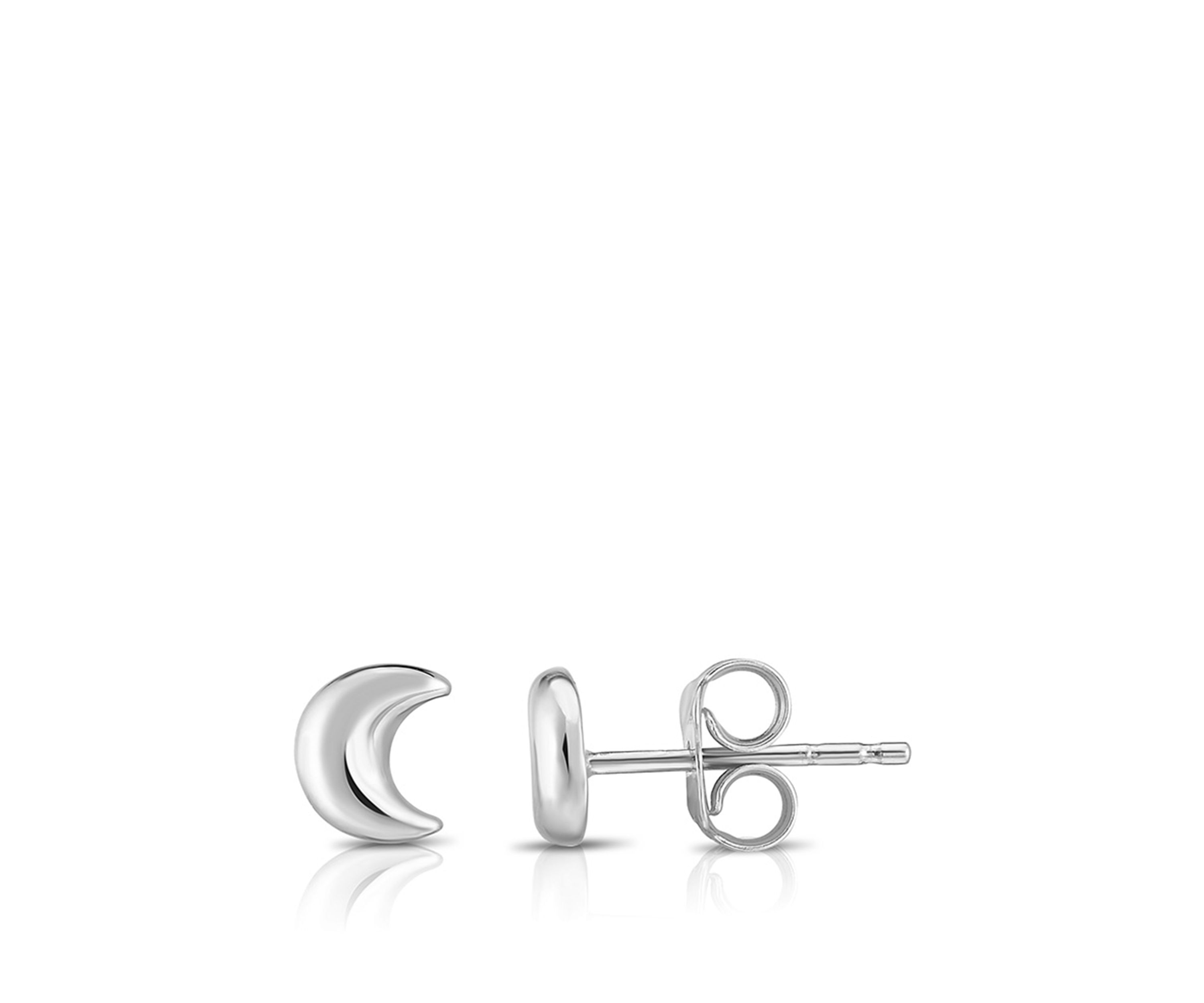 Moon Post Earrings in 14K White Gold