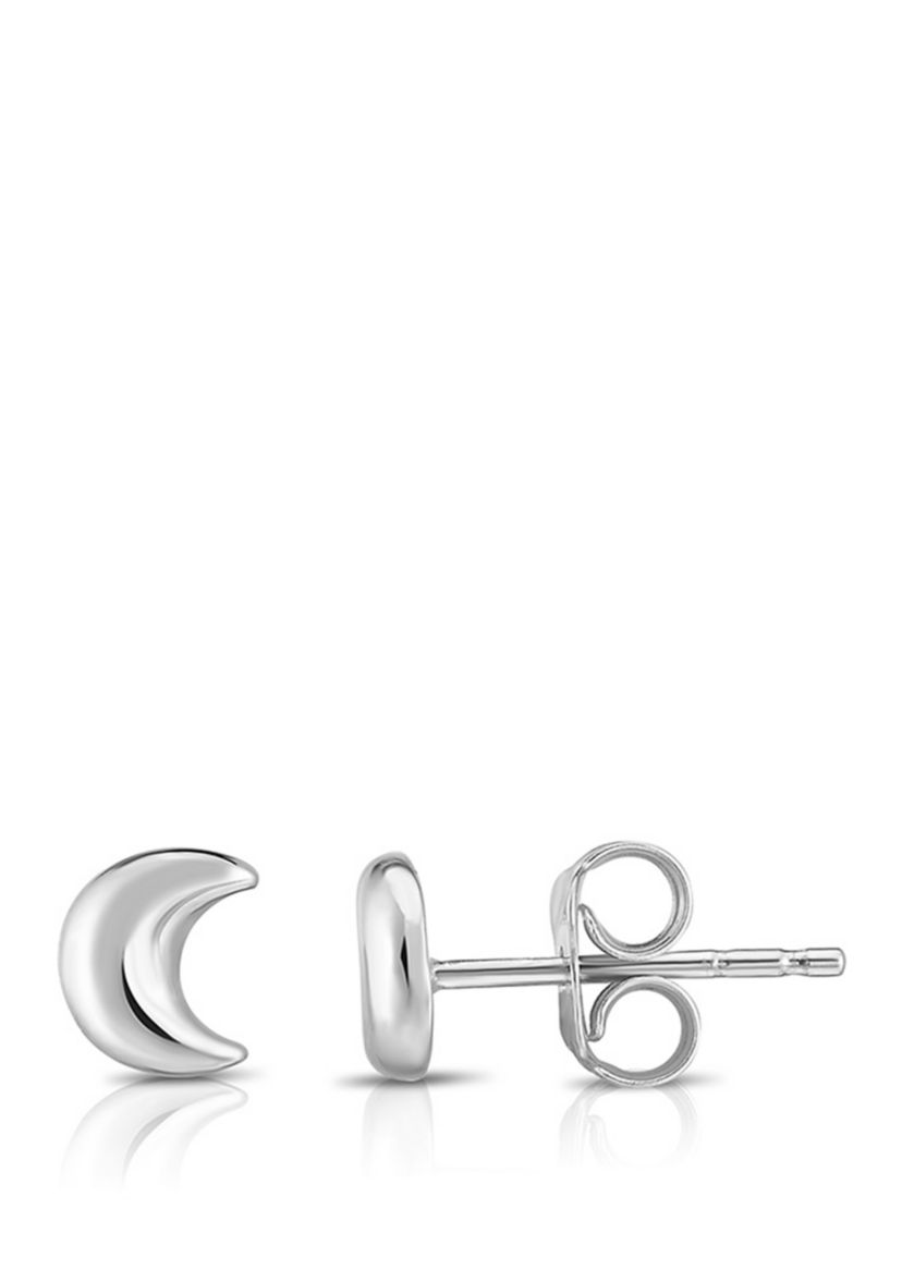 Moon Post Earrings in 14K White Gold