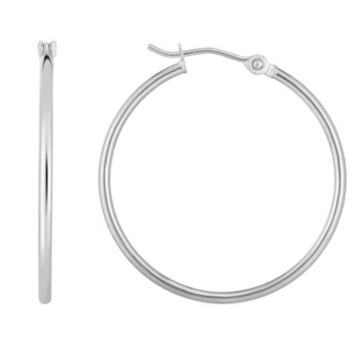 14K White Gold Round Hoop