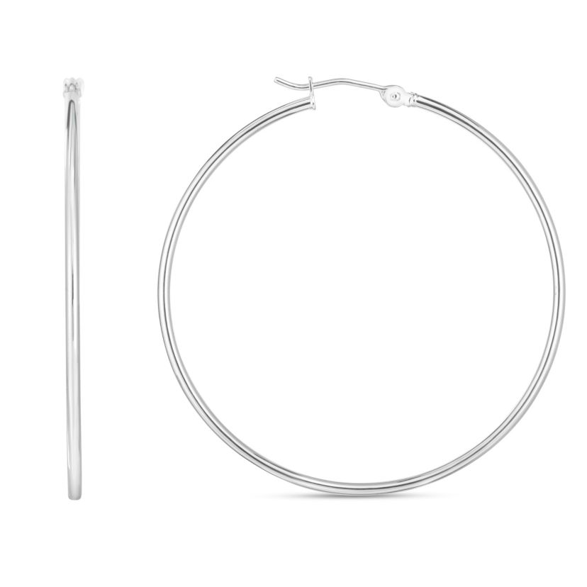 14K White Gold  Round Hoop