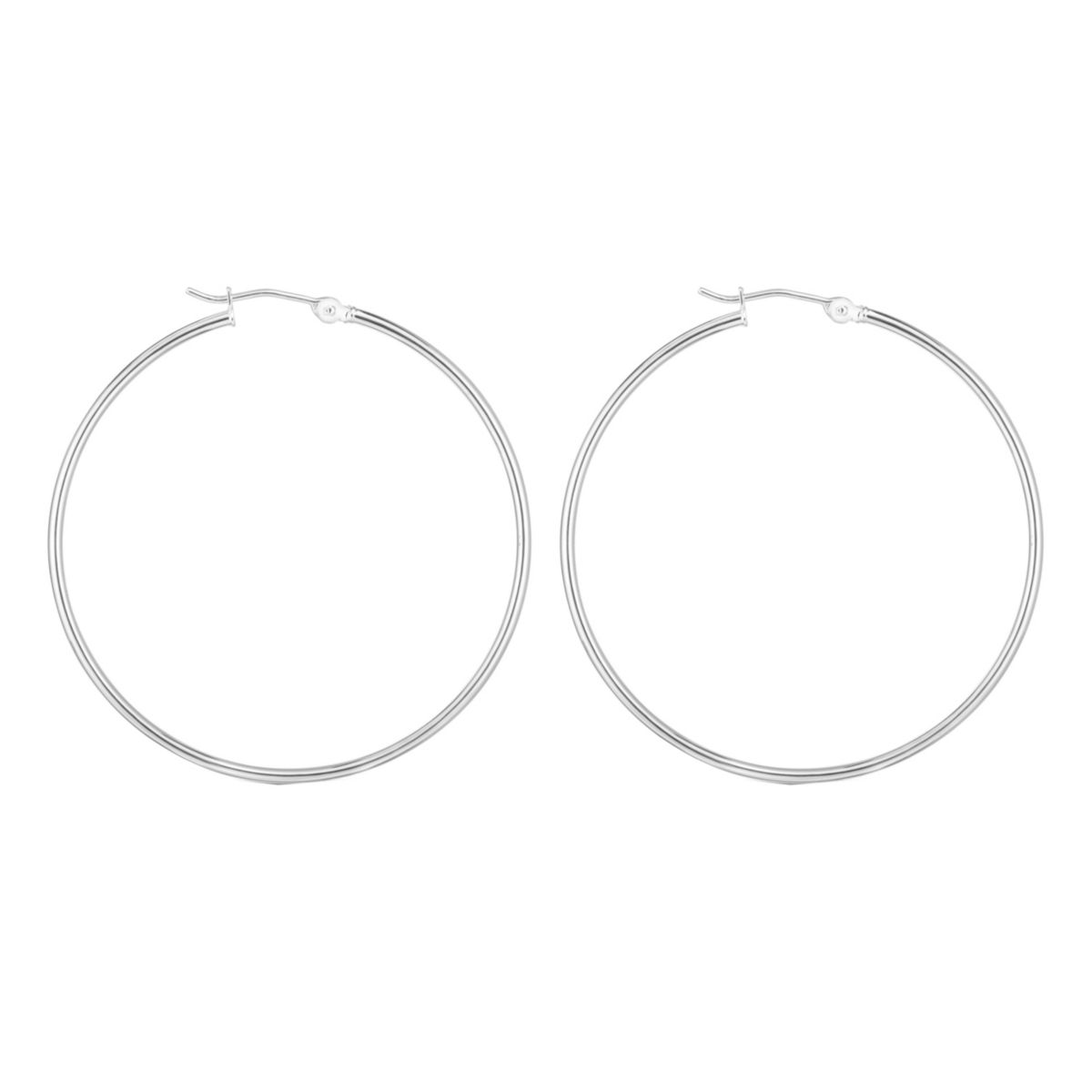 14K White Gold  Round Hoop