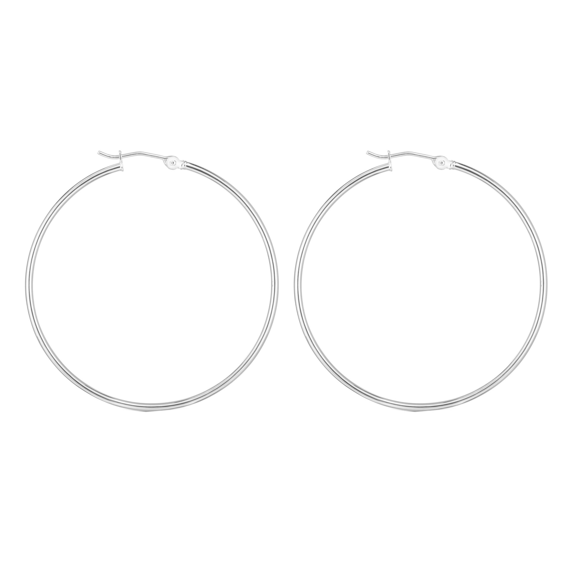 14K White Gold  Round Hoop
