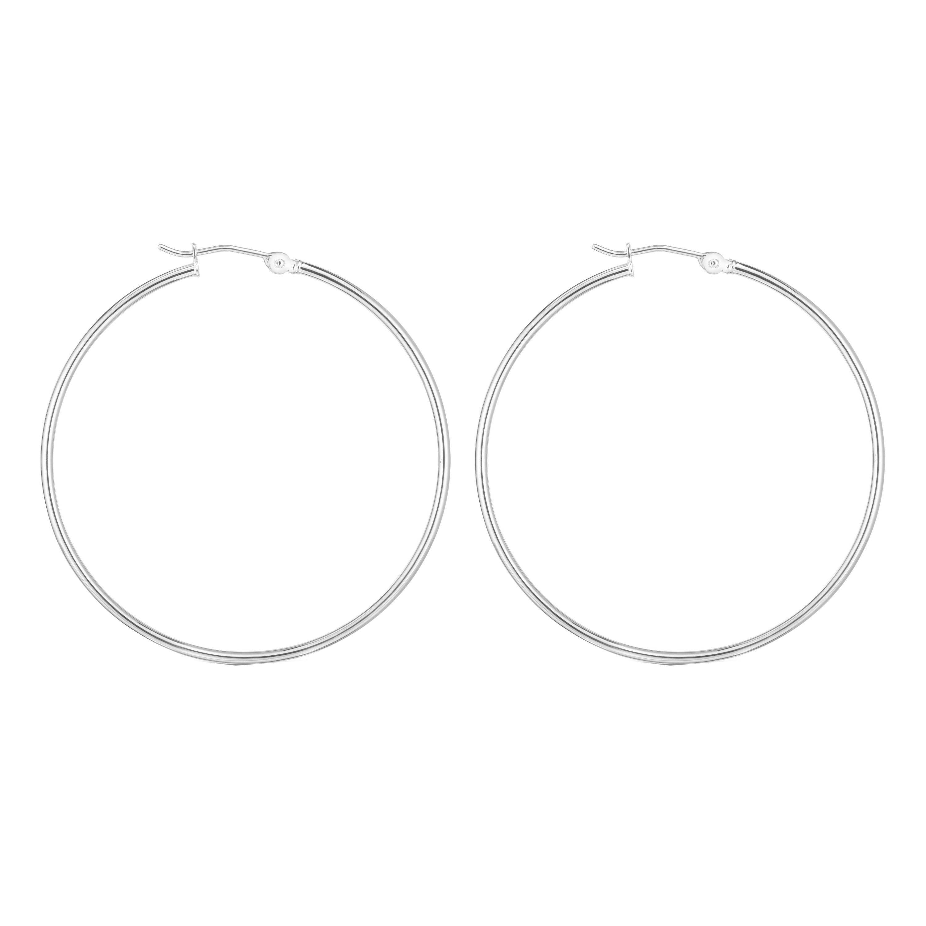 14K White Gold  Round Hoop