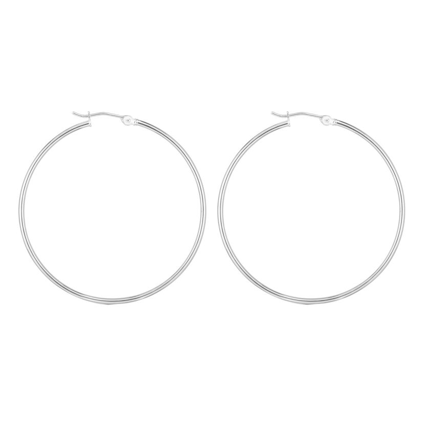 14K White Gold  Round Hoop