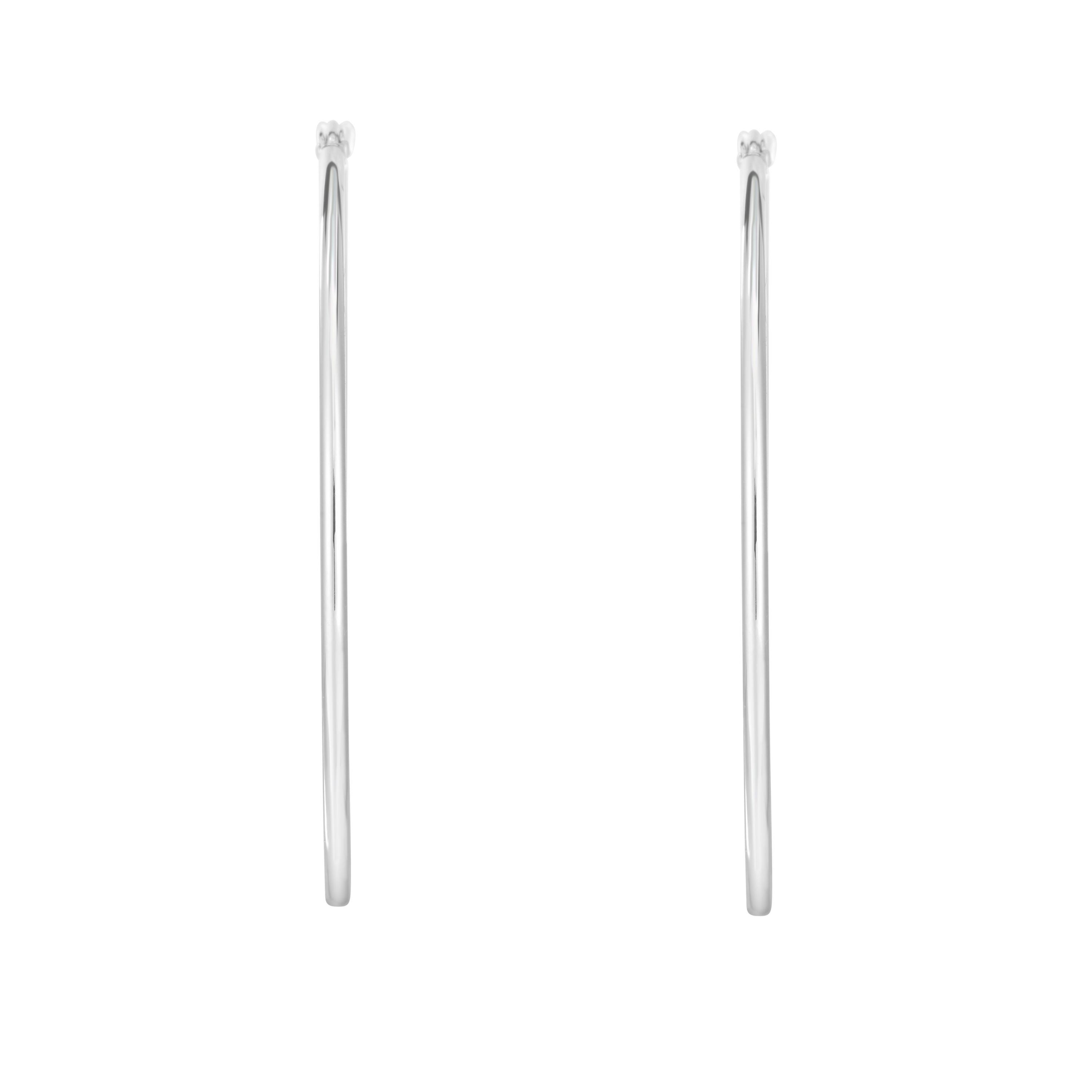 14K White Gold  Round Hoop