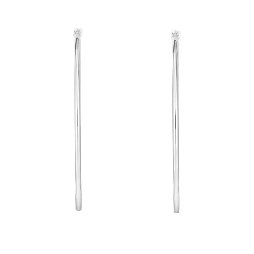 14K White Gold  Round Hoop