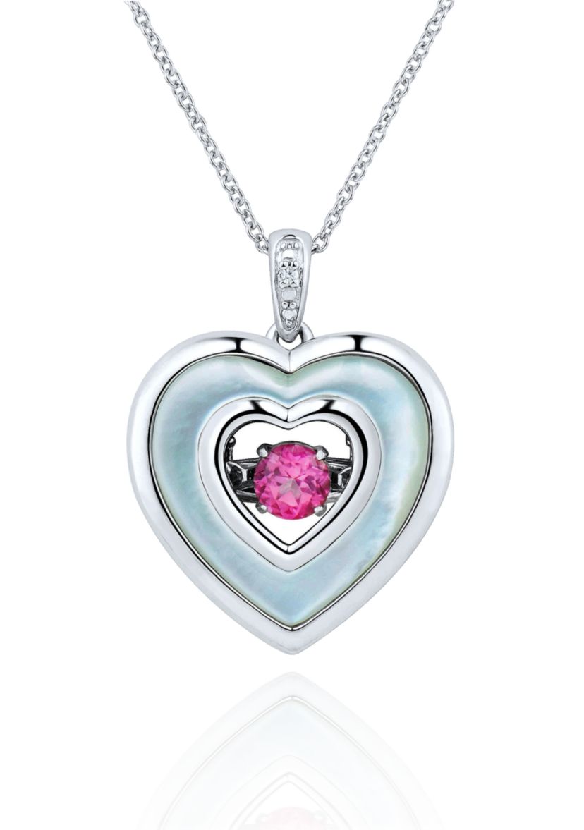 Pink Topaz, Mother of Pearl, and Diamond Accent Pendant set in Sterling Silver