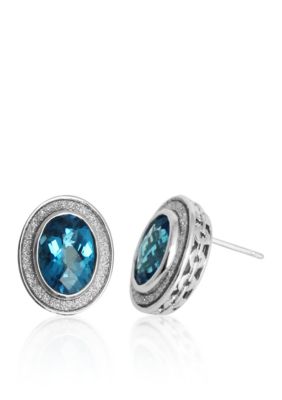 Silver Square Sky Blue Topaz Stud Earrings