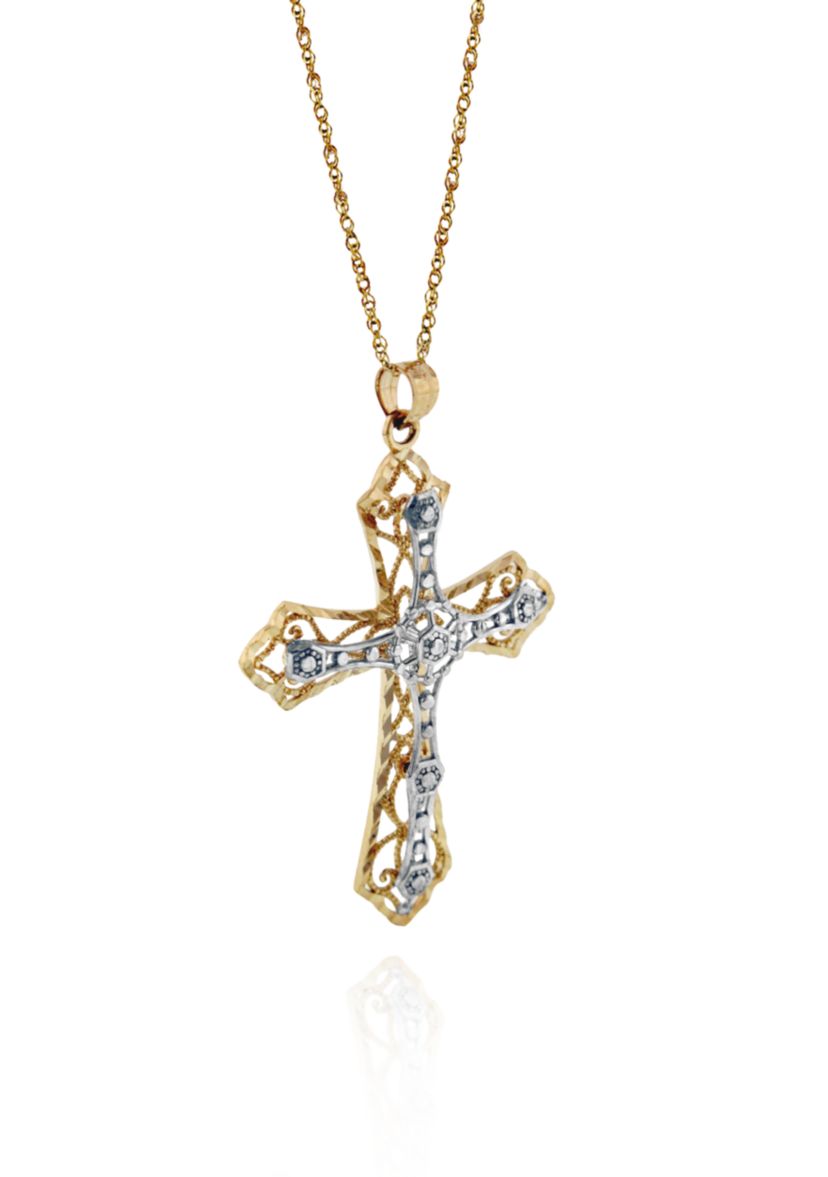 14k Two Tone Gold Cross Pendant