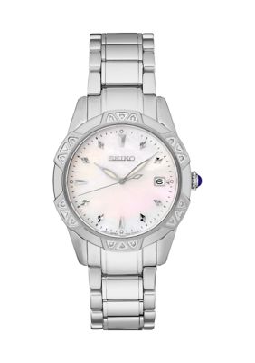 Seiko Women's Diamond Quartz Mop Dial Watch In Stainless Steel, Silver -  0029665215000