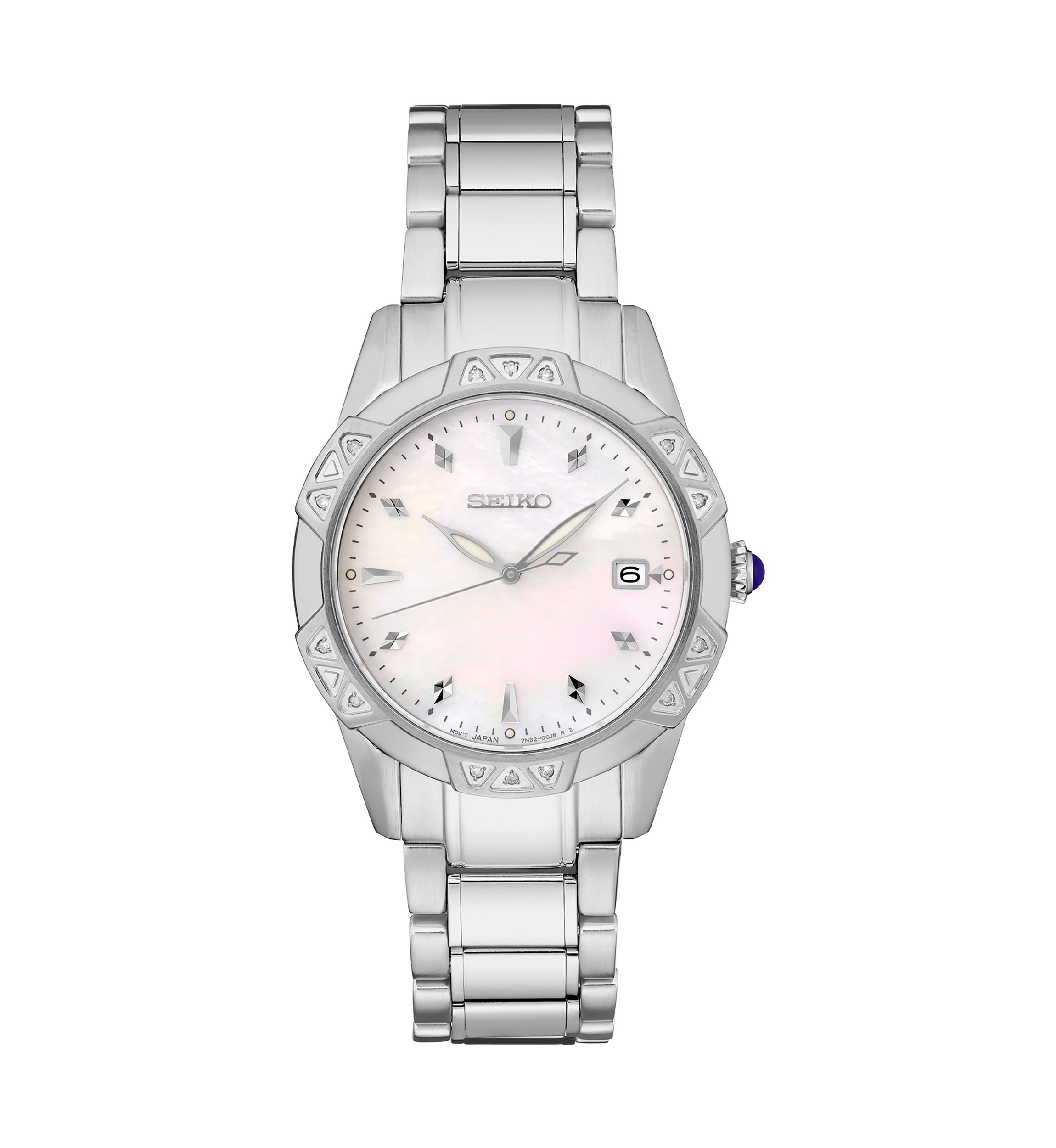 Diamond Quartz MOP Dial Watch in Stainless Steel