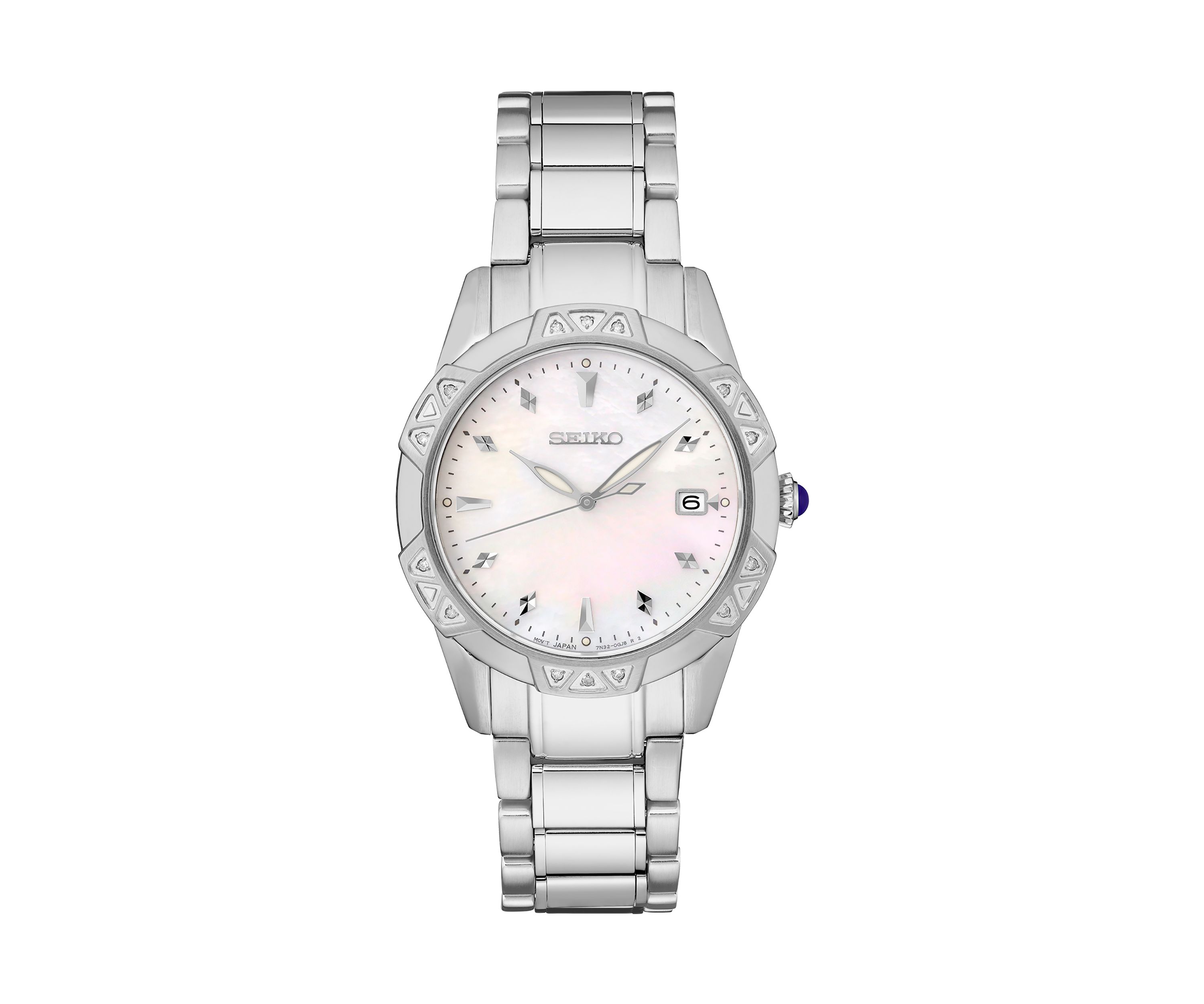 Diamond Quartz MOP Dial Watch in Stainless Steel