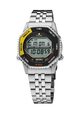 Seiko Essentials Sterling Silver Digital Black and Yellow Dial