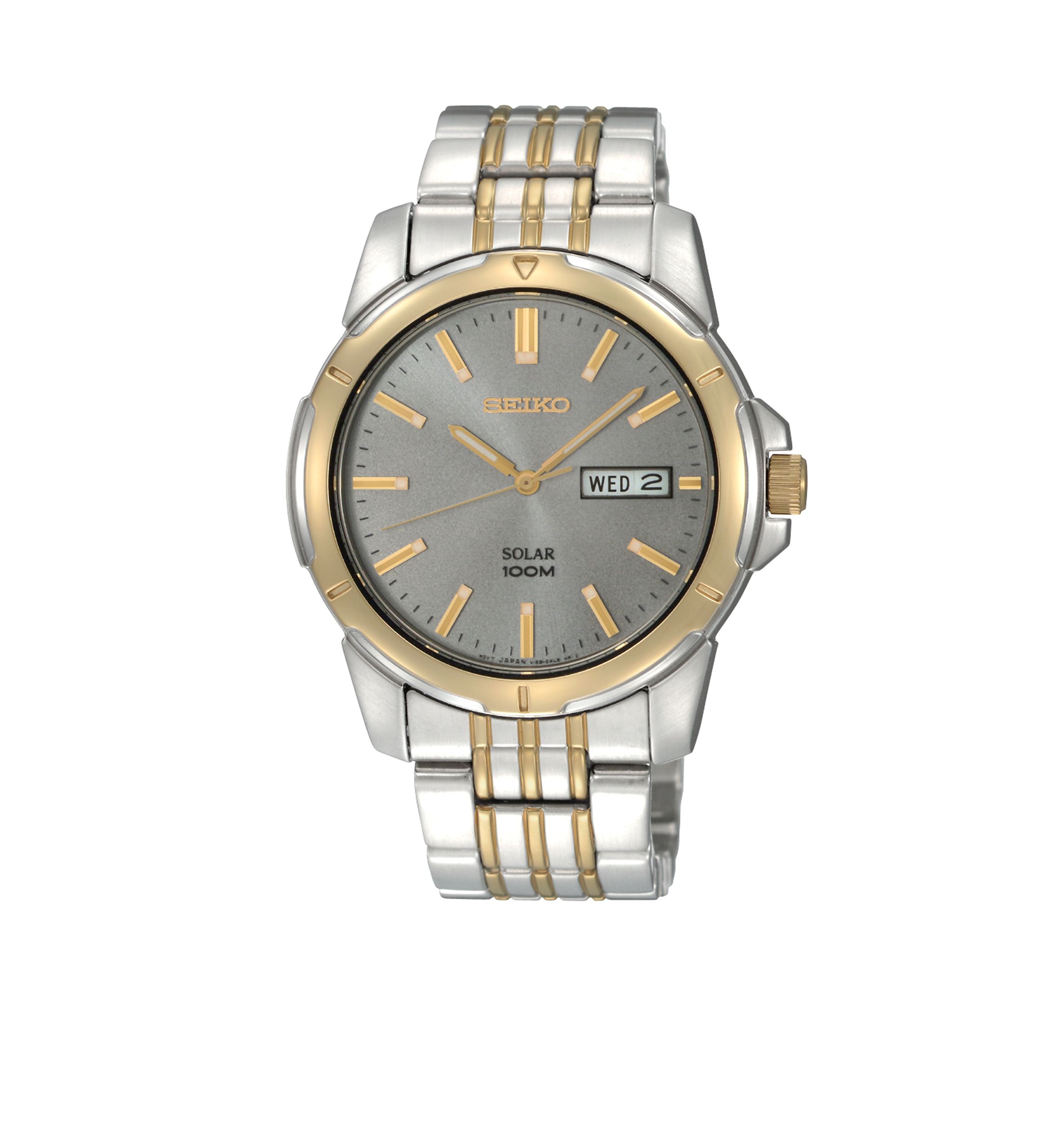 Mens 100 Meter Two Tone Functional Solar Watch