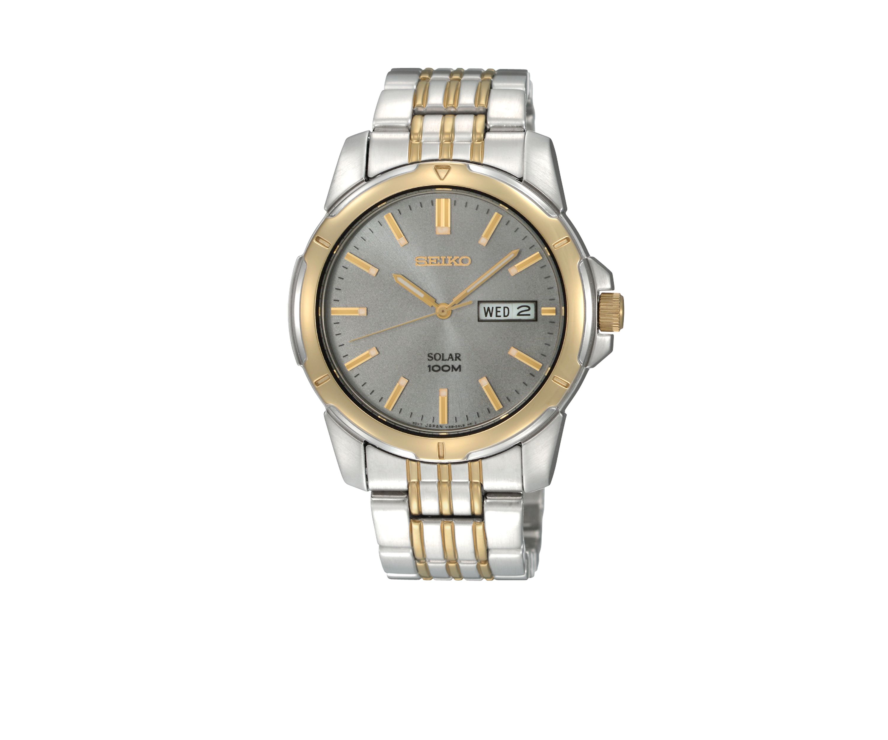 Mens 100 Meter Two Tone Functional Solar Watch