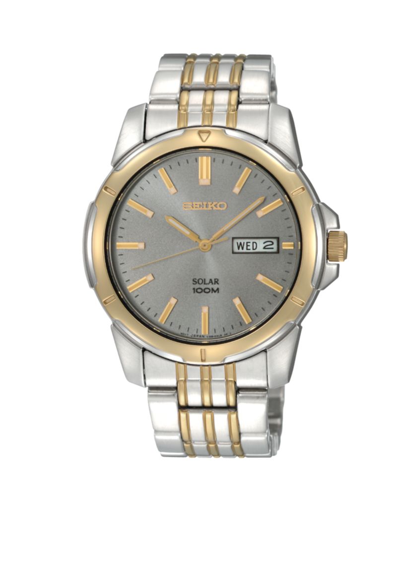 Mens 100 Meter Two Tone Functional Solar Watch