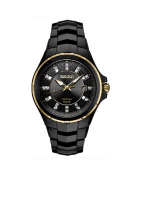 Seiko Men's Black Stainless Steel Coutura Diamond-Accent Bracelet Watch