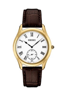 Seiko Men's Gold Tone Watch On Calf Leather Strap