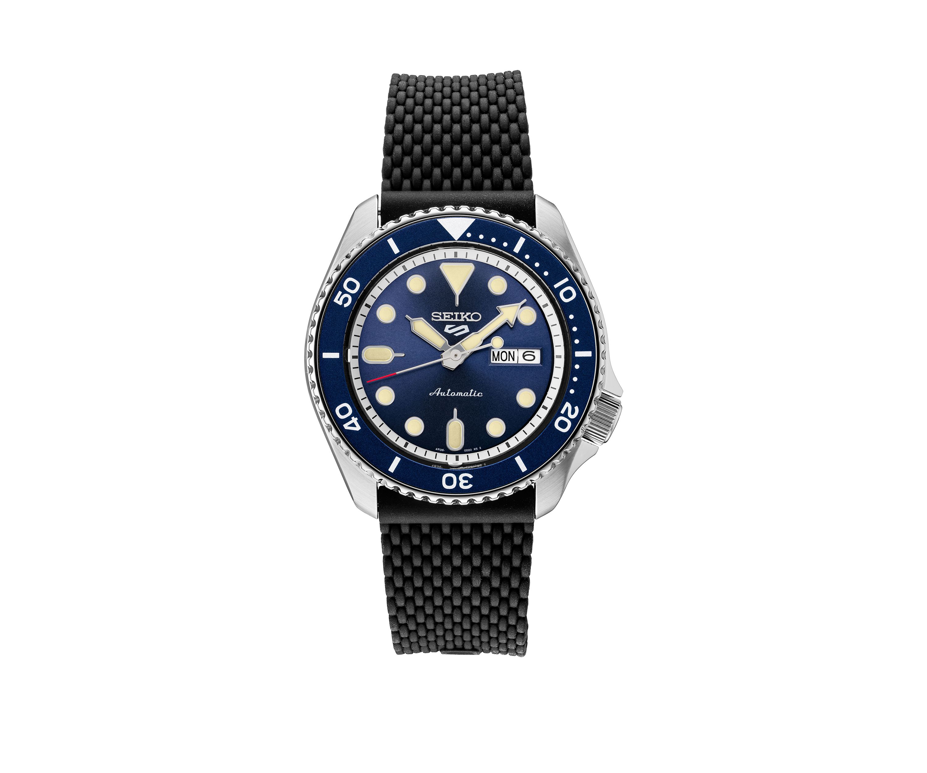 Mens Stainless Steel Rubber Strap Watch