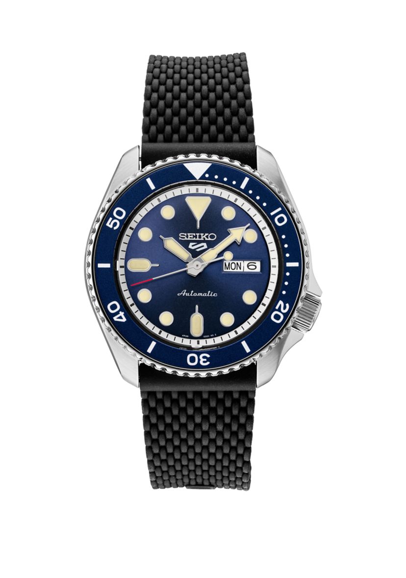 Mens Stainless Steel Rubber Strap Watch