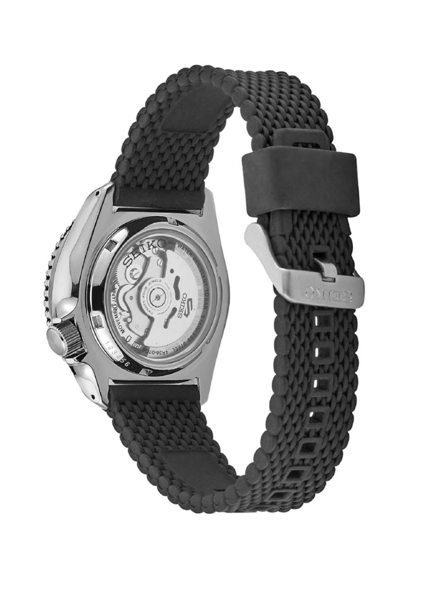 Mens Stainless Steel Rubber Strap Watch