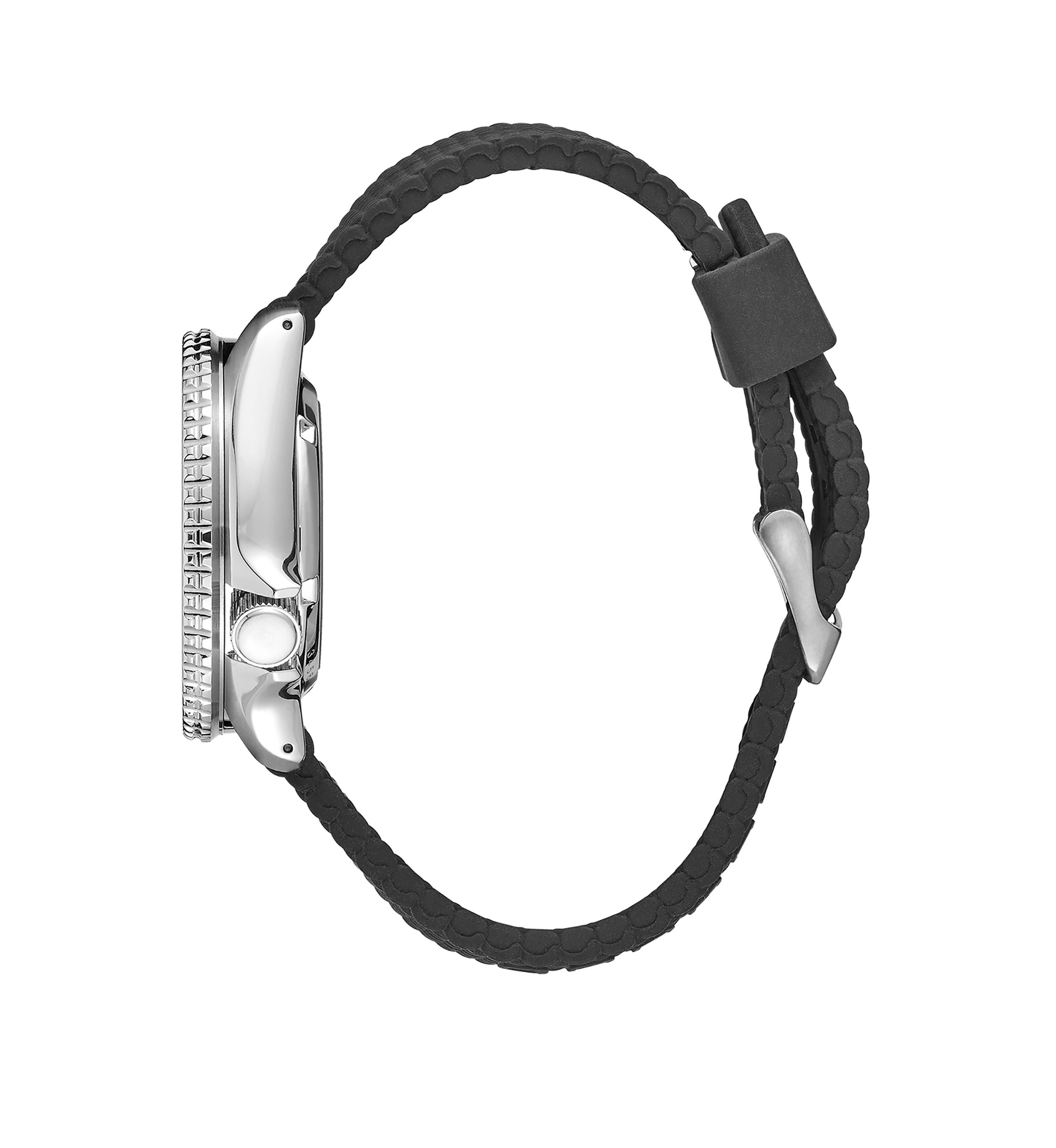 Mens Stainless Steel Rubber Strap Watch