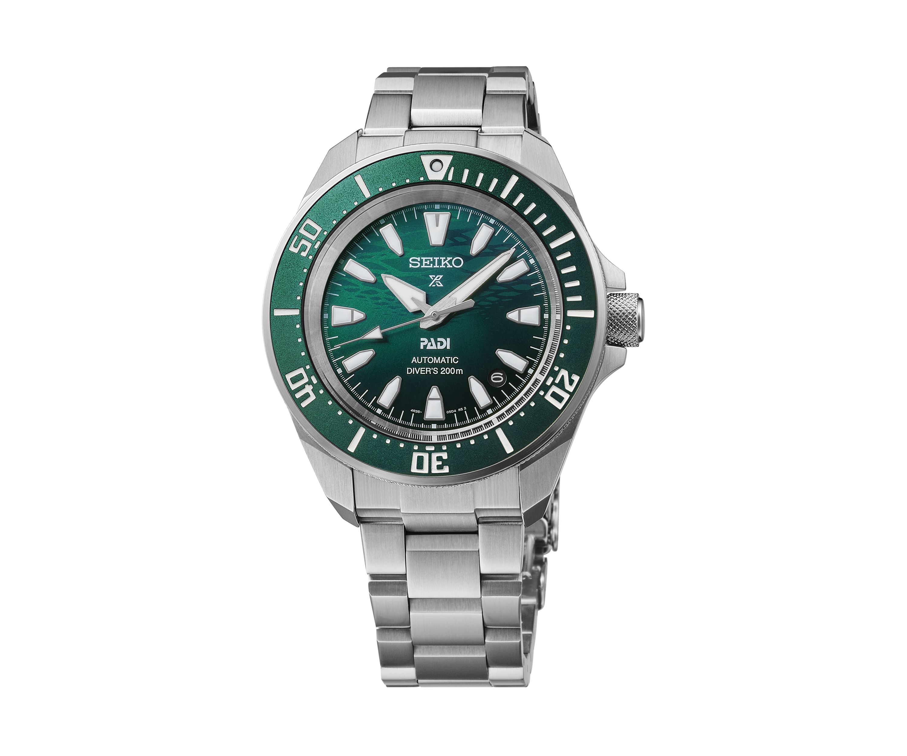 Prospex, PADI SE, Automatic, Green Dial and Green Bezel, Sterling Silver Case and Bracelet
