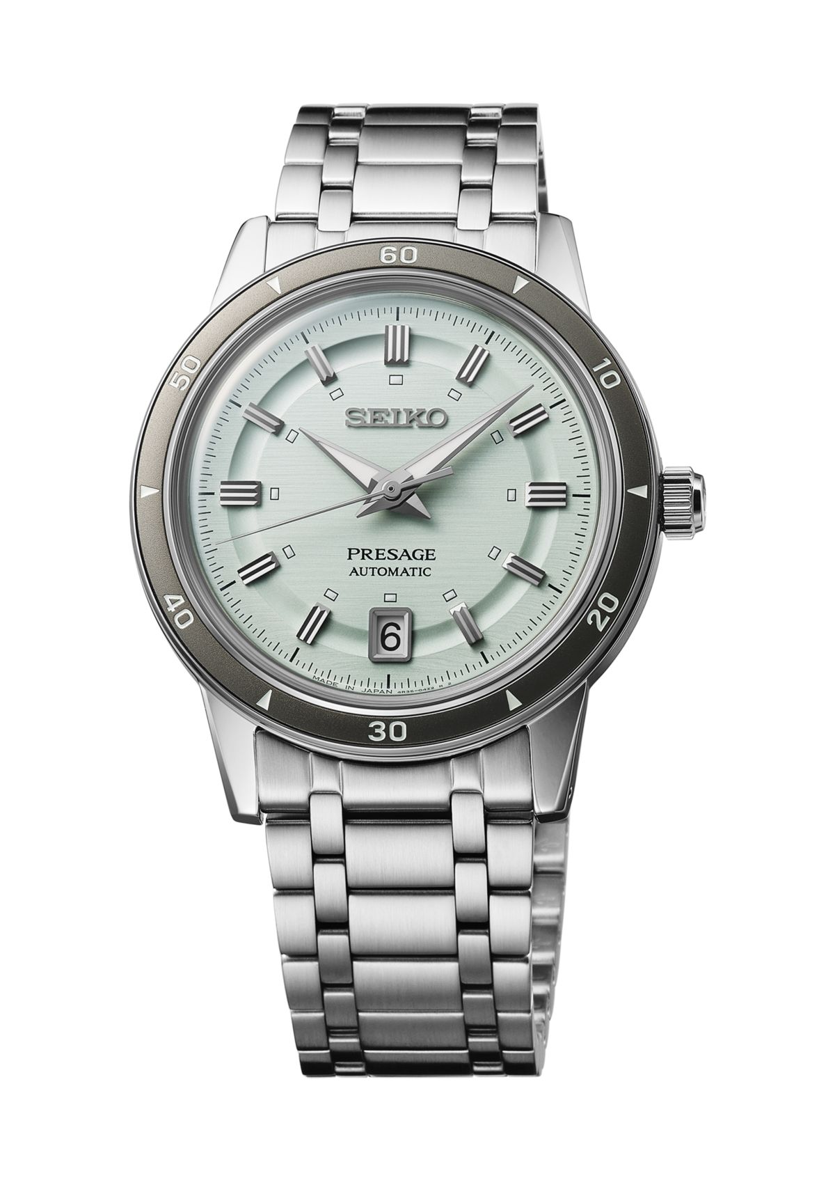 Presage, Style 60s Automatic, Green Dial, Sterling Silver Case & Bracelet Watch 