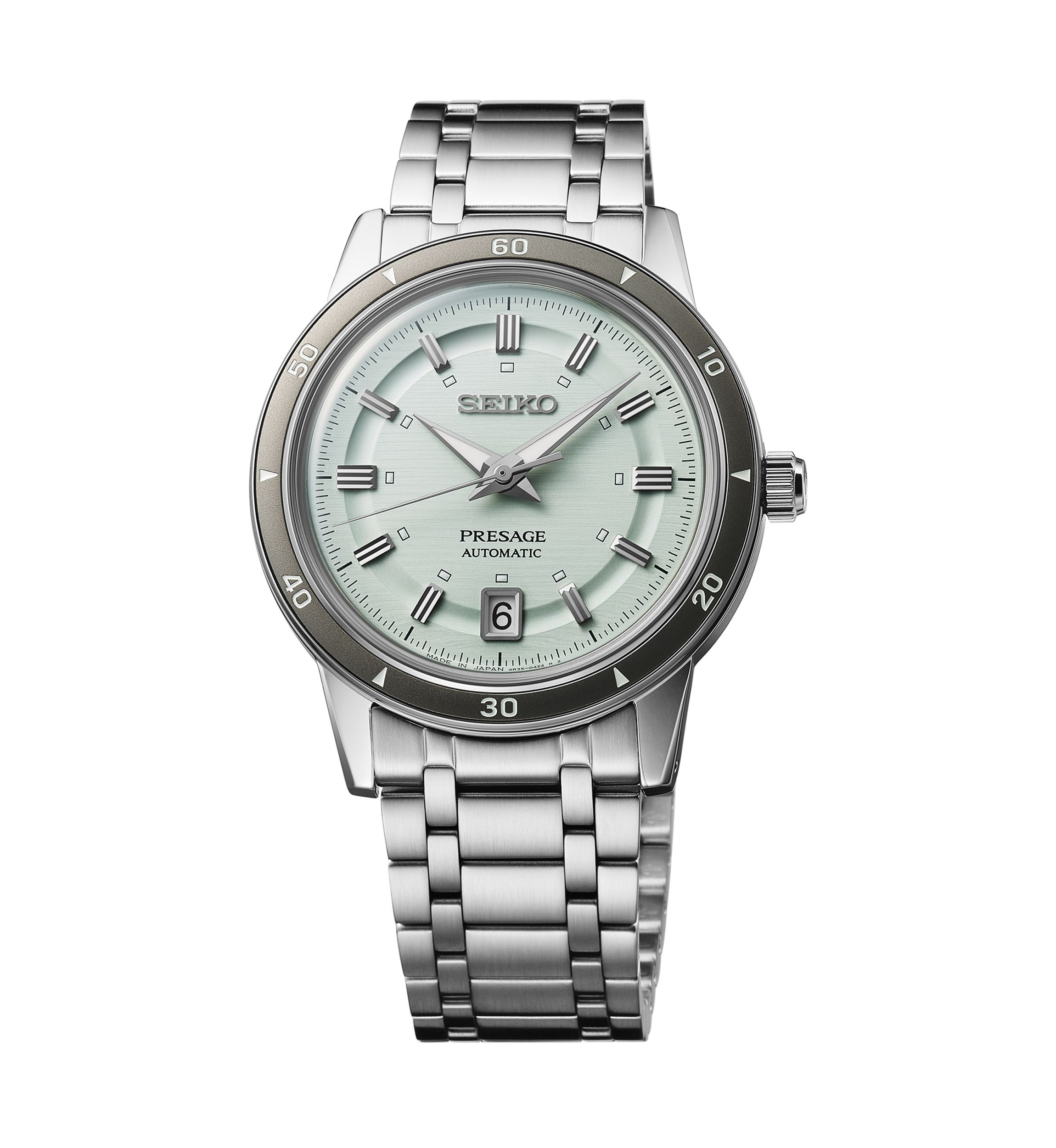 Presage, Style 60s Automatic, Green Dial, Sterling Silver Case & Bracelet Watch 
