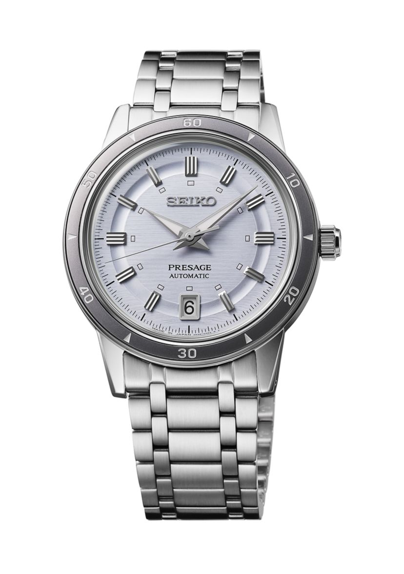 Presage, Style 60s Automatic, Lavender Dial, Sterling Silver Case & Bracelet Watch 