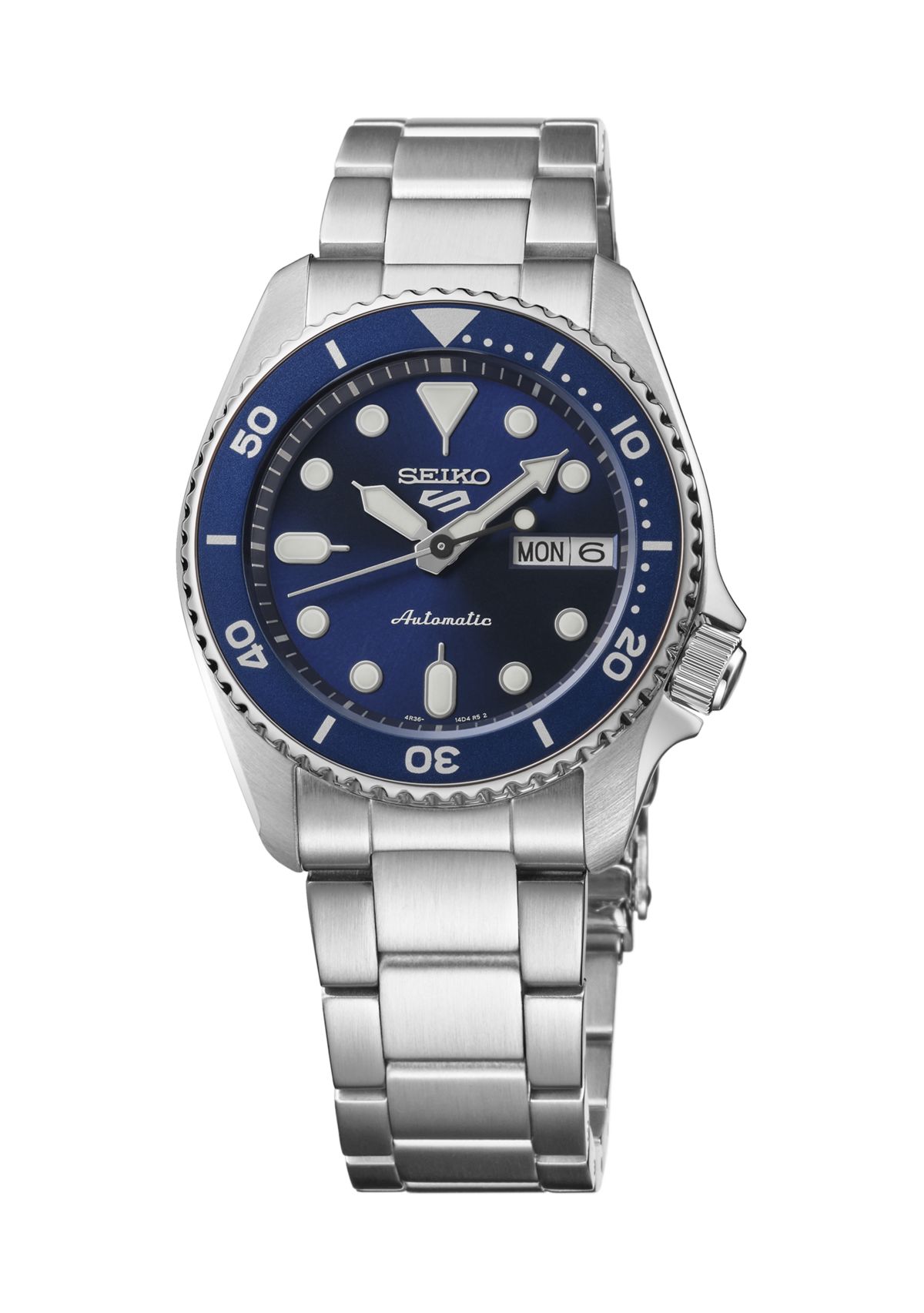 Mens 5 Sports Stainless Steel Blue Dial Watch 