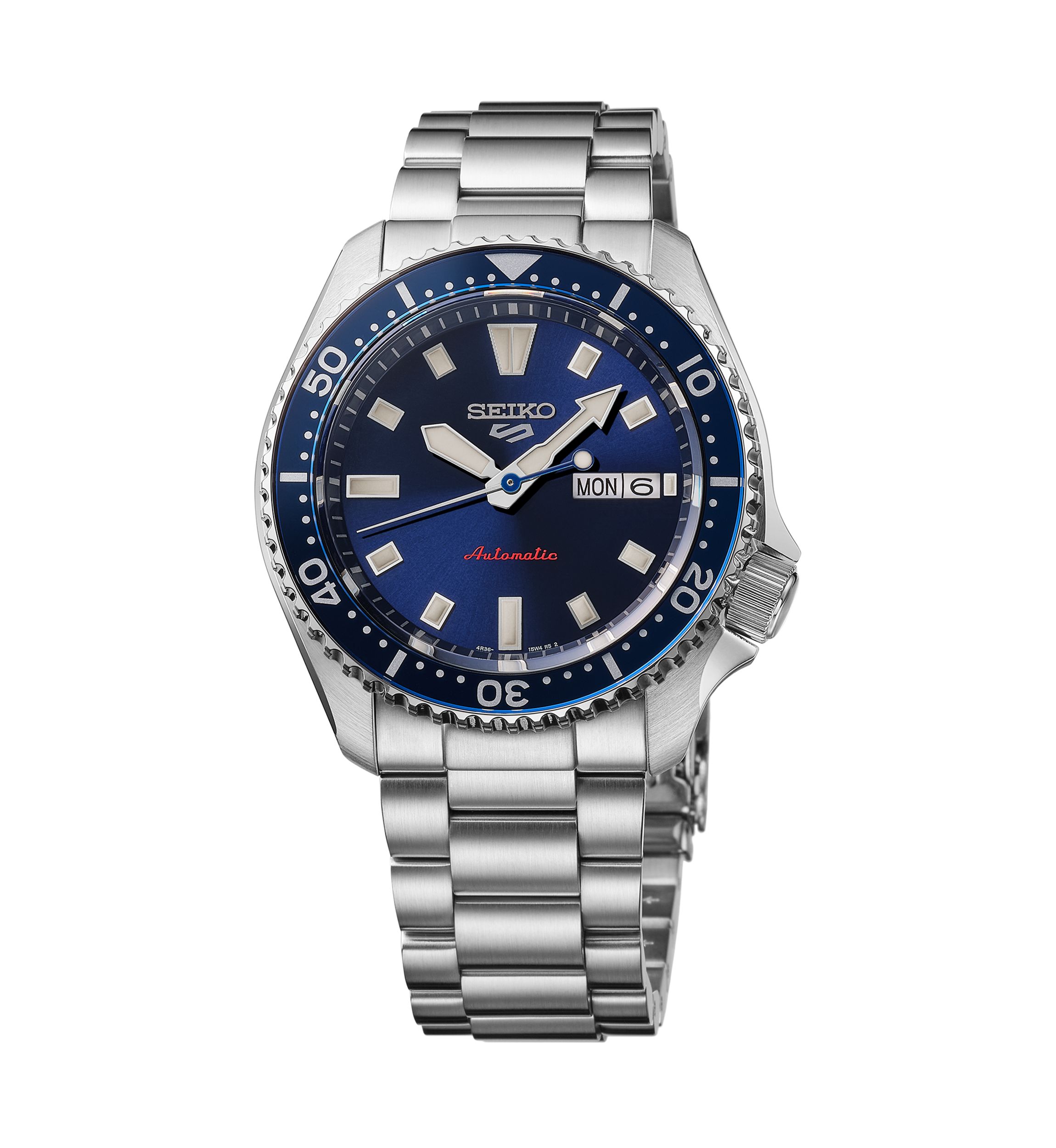 Seiko 5 Sports, Automatic Movement, Sterling Silver Case & Bracelet, Blue Dial Watch