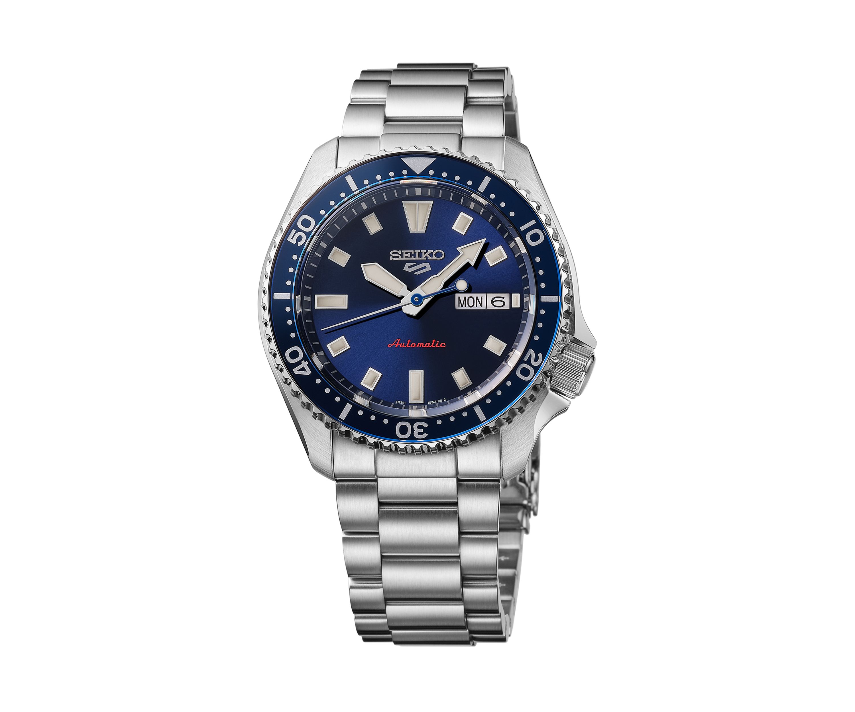 Seiko 5 Sports, Automatic Movement, Sterling Silver Case & Bracelet, Blue Dial Watch