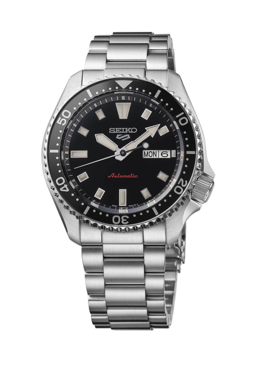 Seiko 5 Sports, Automatic Movement, Sterling Silver Case & Bracelet, Black Dial Watch