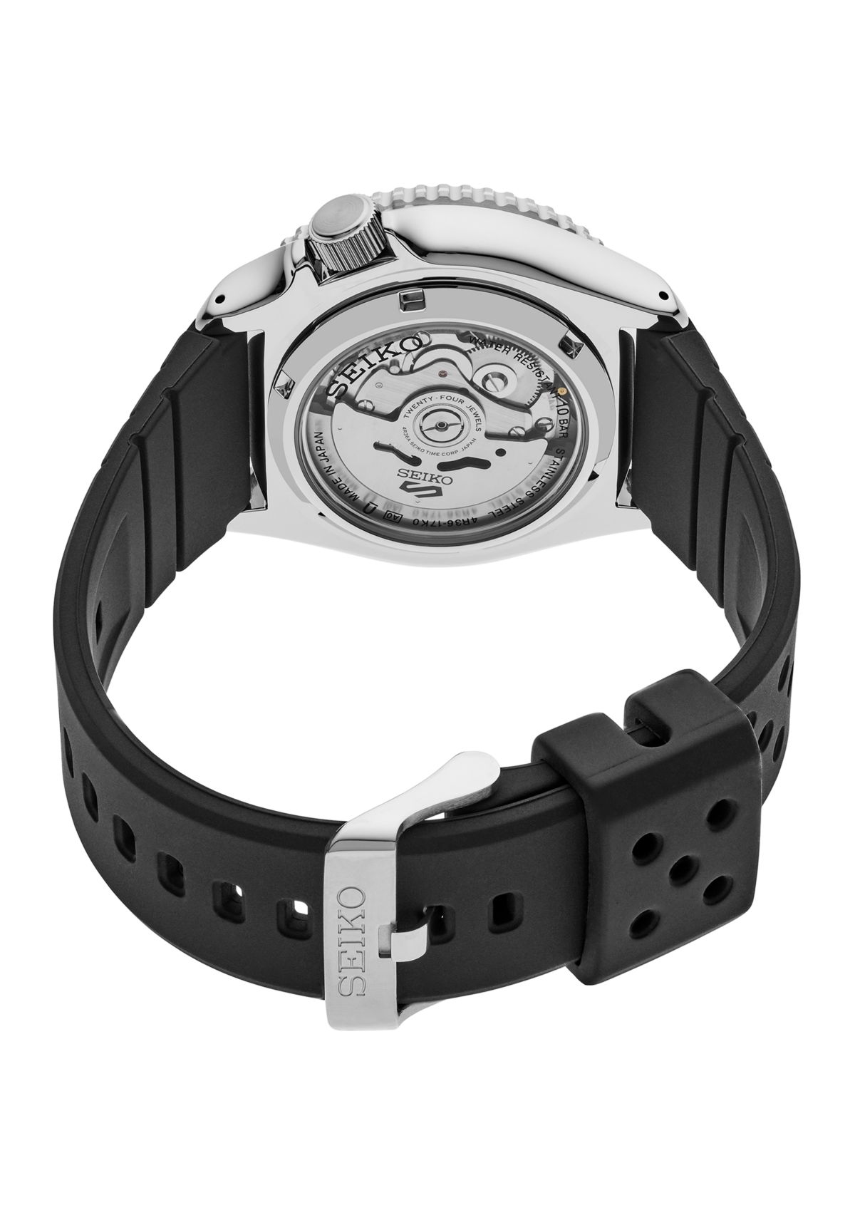 Seiko 5 Sports, Automatic Movement, Sterling Silver Case, Yellow Dial, Black Silicone Strap Watch