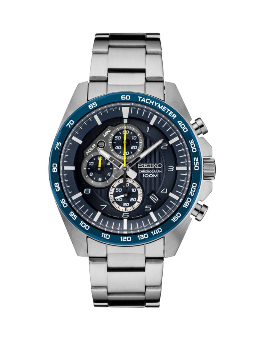 Mens Essential Chronograph with Blue Dial and Yellow Accents