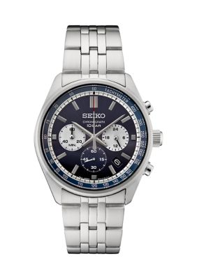 Seiko Men's Essentials Quartz Chronograpgh Blue Dial Stainless Steel Case and Bracelet Watch, Silver -  0029665221995