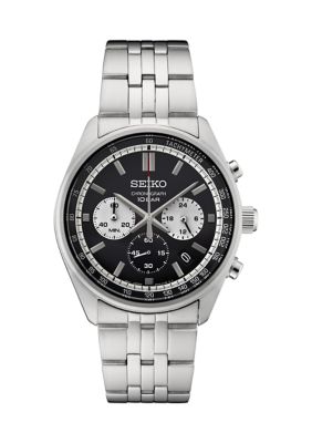 Seiko Men's Essentials Quartz Chronograph Black Dial Stainless Steel Case and Bracelet Watch, Silver -  0029665221988