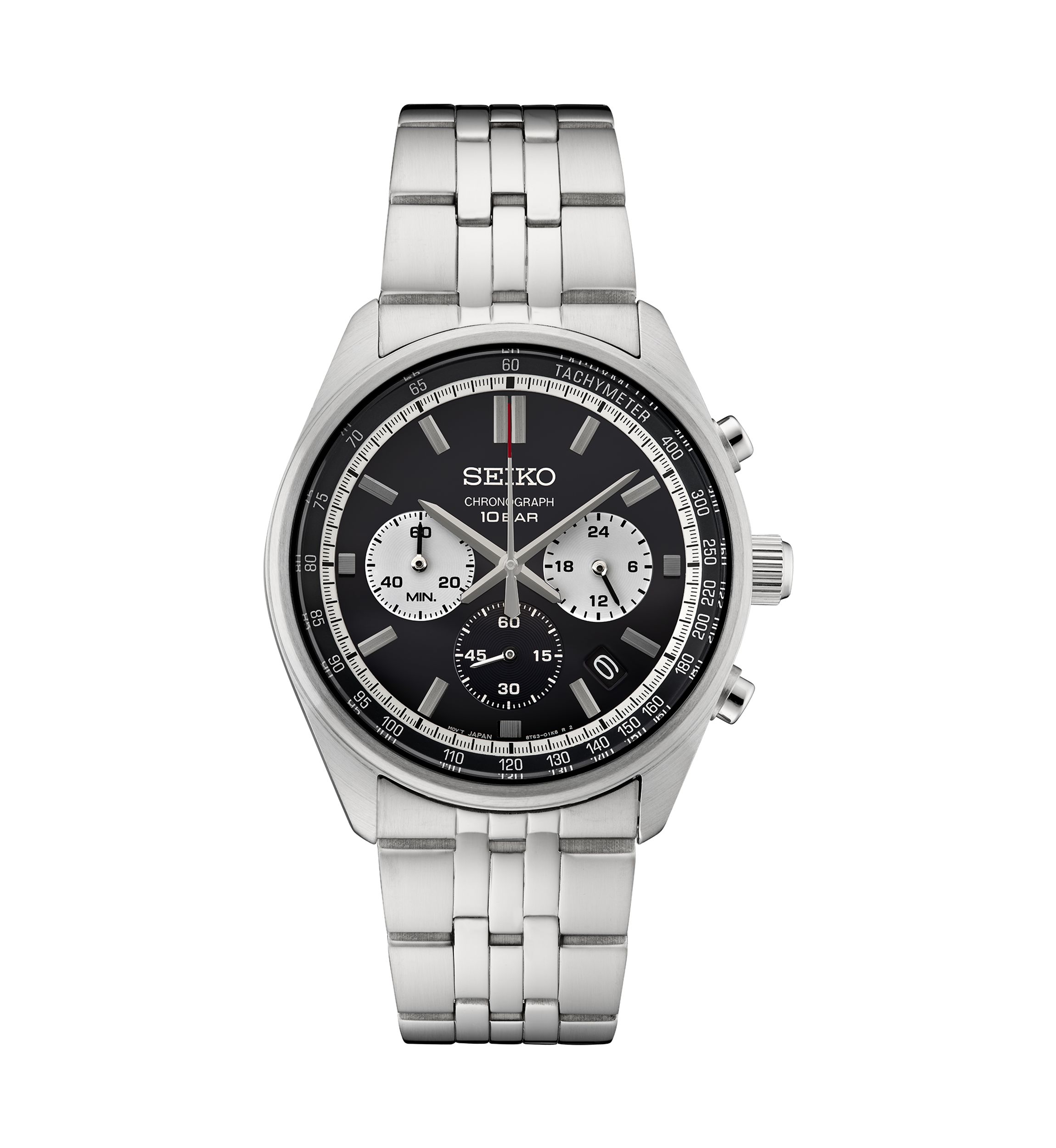 Mens Essentials Quartz Chronograph Black Dial Stainless Steel Case and Bracelet Watch 