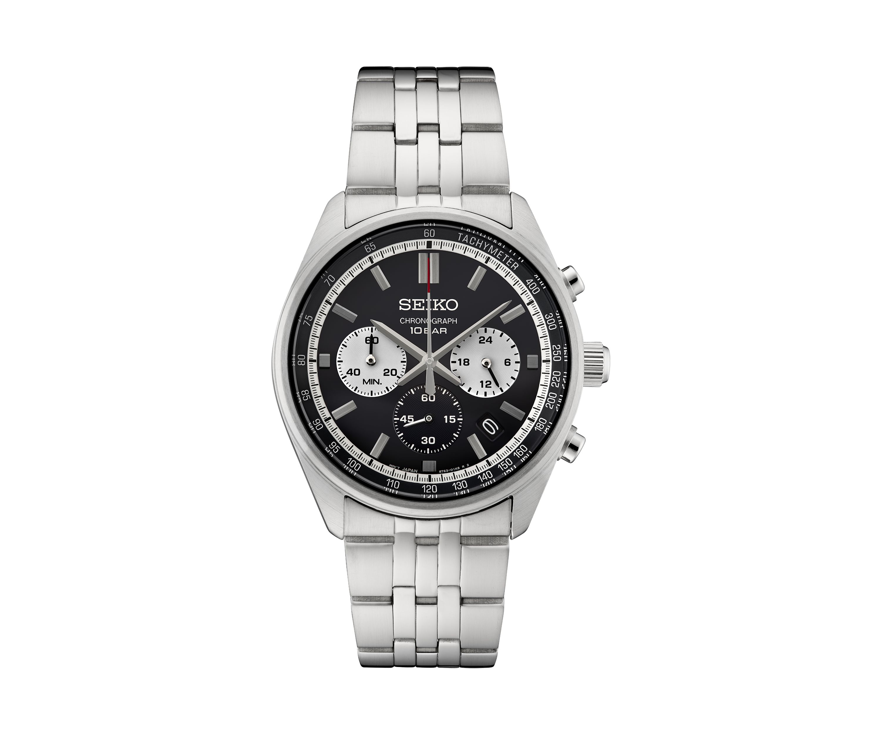 Mens Essentials Quartz Chronograph Black Dial Stainless Steel Case and Bracelet Watch 
