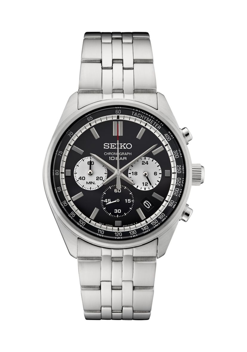 Mens Essentials Quartz Chronograph Black Dial Stainless Steel Case and Bracelet Watch 