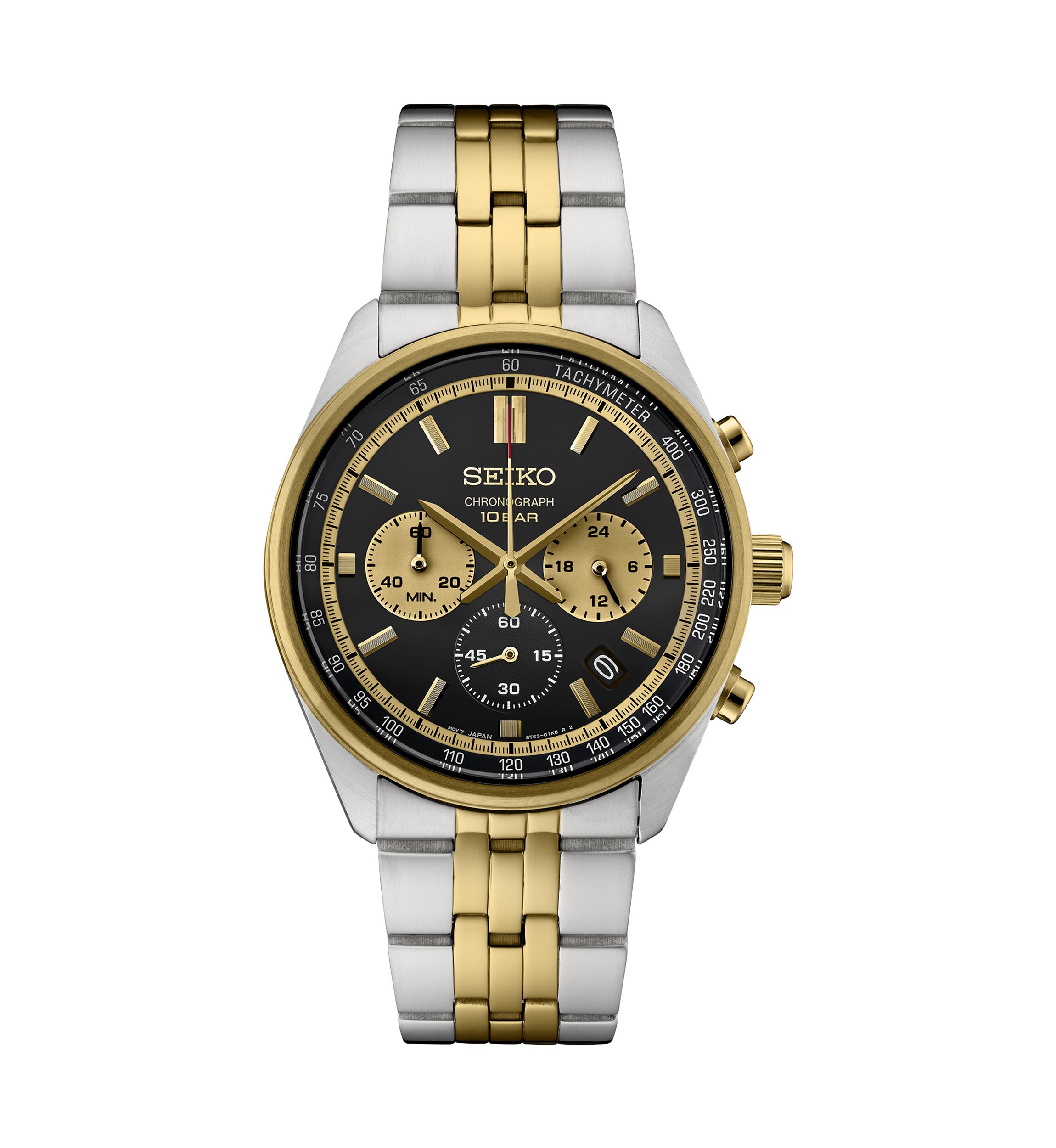 Mens Essentials Quartz Chronograph Black Dial Two Tone Case and Bracelet Watch