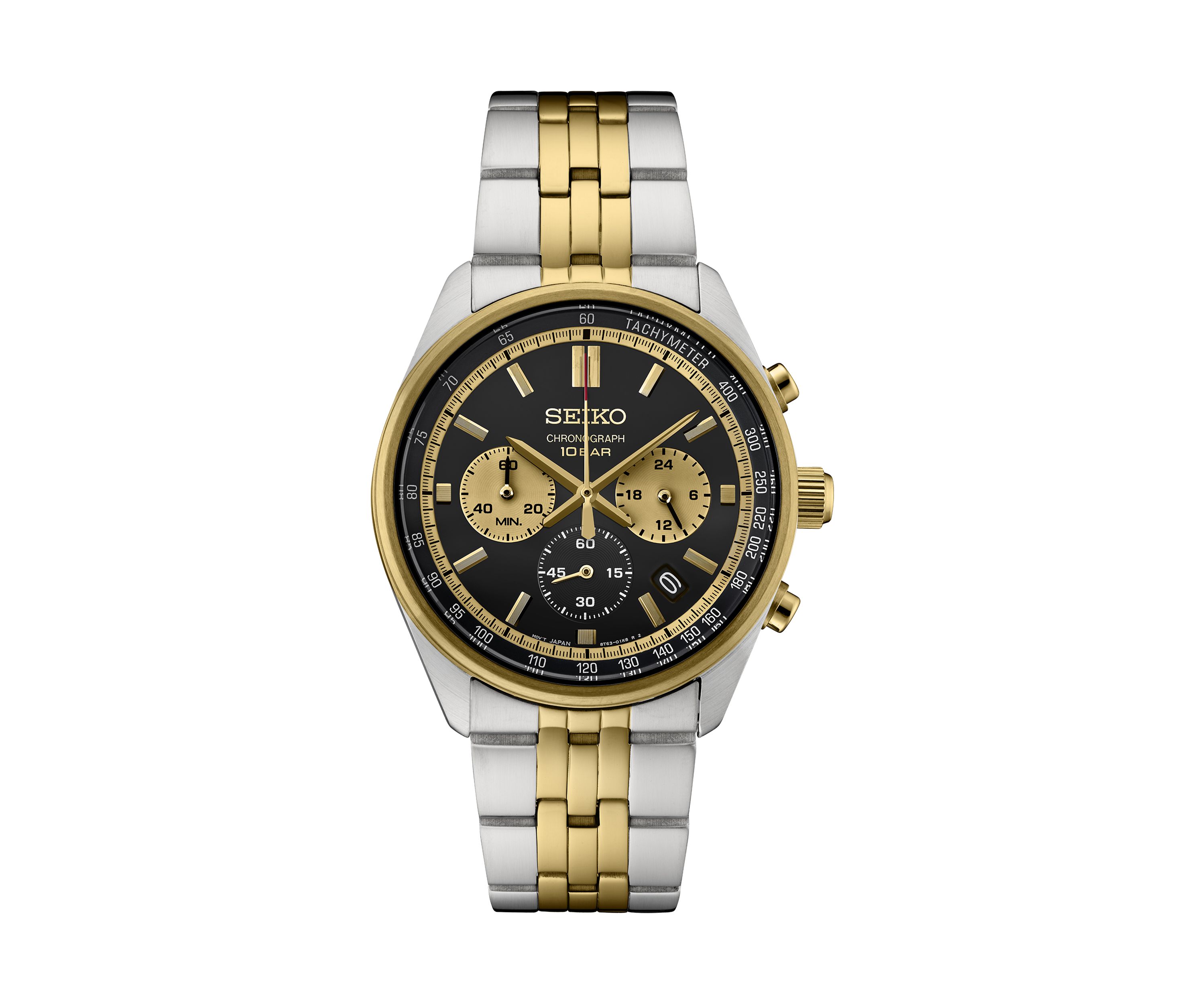 Mens Essentials Quartz Chronograph Black Dial Two Tone Case and Bracelet Watch