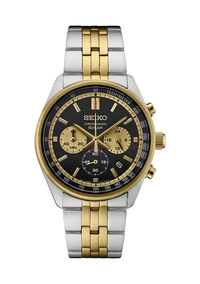 Mens Essentials Quartz Chronograph Black Dial Two Tone Case and Bracelet Watch