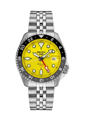 Seiko Men's 5 Sports, Gmt, Automatic, Yellow Dial, Ss Case And Bracelet Watch