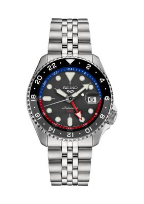 Seiko Men's 5 Sports US Special Edition Auto GMT, Black Dial Stainless Steel Case and Bracelet Watch, Silver -  0029665223760