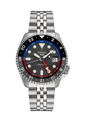 Seiko Men's 5 Sports Us Special Edition Auto Gmt, Black Dial Stainless Steel Case And Bracelet Watch, Silver -  0029665223760