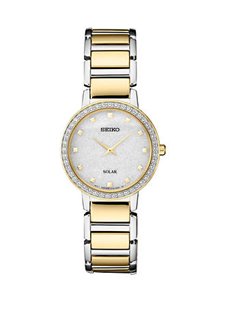 Seiko Women's 2 Tone Crystal Bezel Watch with Glitter Patterned Dial | belk