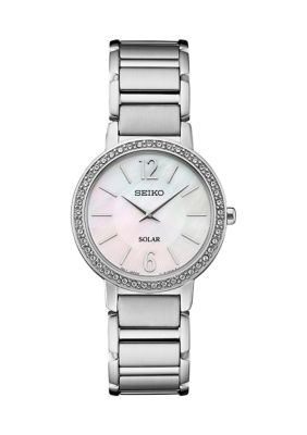 Seiko Women's Essentials Solar Crystal Bezel Stainless Steel Watch, Silver -  0029665218469
