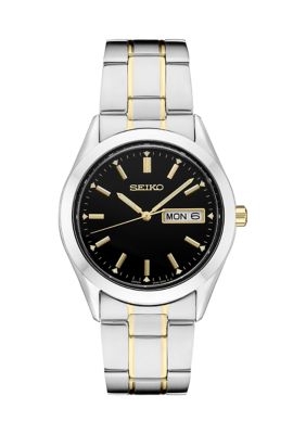 Seiko Men's Essential Two Tone Black Dial Watch, Silver -  0029665204059